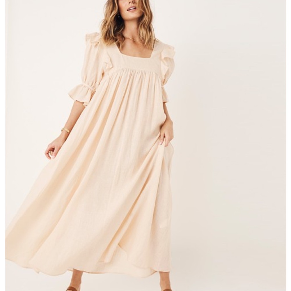Spell Linen Gown - Soft Pink and Cream